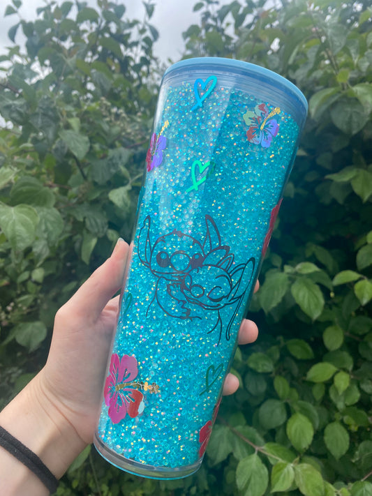 Rhinestone Filled Tumbler - Blue Stitch